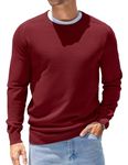 COOFANDY Mens Lightweight Sweater Crewneck Sweatshirt Knitwear Sweaters with Ribbing Edge Dark Red