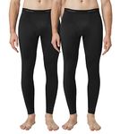 LAPASA Men's 2 Pack Middleweight Long Johns for Men Thermal Lightweight Heavyweight Mens Thermal Underwear Mens Thermal Leggings Fleece Lined, Large, Black (Middleweight