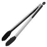 315℃ Heat Resistant Kitchen Tongs: U-Taste 40cm Silicone Cooking Tong with Firm Sealed Non Stick Silicone Tips & Silicone Coated 18/8 Stainless Steel Handle & Smooth Locking for Serving (Black)