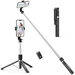 ATUMTEK 49" Selfie Stick Tripod, Stable Tripod Stand with Detachable Bluetooth Remote, Compatible with iPhone 14 Pro Max/14 Plus/14/13/12/11, GoPro, Samsung, LG, Google Smartphones, Black