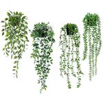 Artificial Hanging Plants 4Pcs Potted Greenery Decor - Grey Eucalyptus Mandala Snow Pea Vine in Pot Plants for Office Farmhouse Home Indoor Outdoor Decor