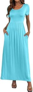 HAOMEILI Women's Short Sleeve Loose Plain Long Maxi Casual Dresses with Pockets XL Nile Blue