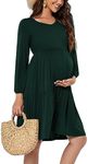 Smallshow Women's Maternity Dress Long Sleeve Ruffle Pregnancy Clothes Deep Green M