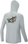 Palmyth Boys Fishing Shirt Youth Hoodie UPF 50+ Sun Protection Long Sleeve, Gray / Striped Bass, Medium