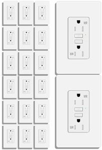 KCMYTONER Slim GFCI Outlet 15 Amp,Thin GFI Electrical Outlet,Slim Ground Fault Receptacle Outlet Weather 125 Volt,with Decorator Screwless GFCI Plate,ETL Listed, 20PK White GFI