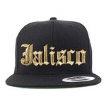 Trendy Apparel Shop Old English Jalisco Gold Embroidered Flatbill Snapback Baseball Cap, Black, One Size