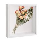 3D Shadow Box, Deep Picture Frame Display Box for Tabletop and Wall, Wooden Deep Box Frame for Flower Memorabilia Medal Crafts Tickets (27x27cm White)