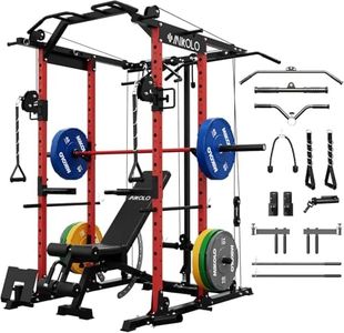 Mikolo K6 Power Cage, Power Rack with Cable Crossover System, Home Gym Packages with Weight Bench, Olympic Barbell, 230b Weight Set-Red