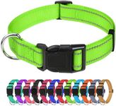 TagME Reflective Nylon Dog Collars, Adjustable Classic Collar with Quick Release Buckle for Extra Large Dogs, Green, 1¼" Width
