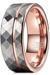 THREE KEYS JEWELRY Men Hammered Wedding Bands Tungsten 8mm Carbide Ring with with Rose Gold Interior & Stripe Infinity Unique for Him silver Size 13