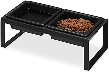 Navaris 2X Cuenco Elevado para Mascotas - Comedero y Bebedero Doble de cerámica para Gatos Cachorro 250 ml - Cuencos elevados con Soporte Metal Negro