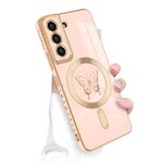 Newseego for Samsung Galaxy S22 5G Magnetic Case, Cute Butterfly Luxury Plating Edge Case for Women Girls Men Soft TPU Bumper Shockproof Full Camera Protective Cover for Samsung Galaxy S22-Pink