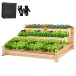 VIVOSUN 3-Tier Wood Raised Garden Bed, 48 x 48 x 21 Inches Outdoor Wood Planter Kit for Plants, Herbs, and Vegetables in Gardens, Patios, and Backyards