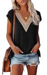 isermeo Women's Cap Sleeve Tank Tops Casual Loose Side Split Shirt Tunics Blouse Black M