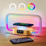 Bedside Lamp with Wireless Charger, LED Table Lamp, Touch Control Night Light with RGB Colors, Stepless Dimming, Nightstand Desk Lamp with Charging Station & USB Charging Port for Bedroom, Wooden