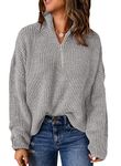 EVALESS Gray Sweaters for Women Long Sleeve Waffle Knit Casual Tops for Women Fashion 1/4 Zipper Pullover Chunky Sweaters Warm Cozy Crew Neck Oversized Sweater Fall Winter Outfits Clothes