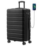 Luggage AnyZip PC+ABS Hardshell Suitcase with 4 Universal Wheels TSA Lock Checked-Large 28 Inch with USB Charging Port (Black)