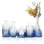 Ekhasa 100% Crystal Blue Glass Bud Vases Flower Pots for Home Decoration (Set of 5) | Center Table Mini Decorative Items | Transparent Glass Vase for Water Plants | Glass Planters for Indoor Plants