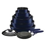 T-fal Ingenio Detachable Handle Cookware Set, Stackable Set. Induction Oven Broiler Safe 500F Cookware, Pots and Pans, Oven, Broil, Dishwasher Safe, 14 Piece Set, Cobalt Blue