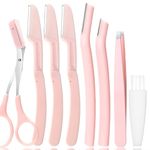 Eyebrow Razor Face Razors for Women, 8PCS Dermaplaning Tool Facial Hair Remover Face Shavers with Eyebrow Tweezer (Pink)