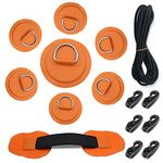 7Pck D-Ring Patch Kayak D Ring Pads and 20ft Strong Elastic Bungee Shock Cord with Hooks Bungee Deck Rigging Kit for Pvc Inflatable Boat Sup Kayak Canoe Deck Surfboard Raft Stand Up Paddle Board