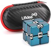 Lifidea Aluminum Alloy Metal Infinity Cube Fidget Cube (5 Colors) Handheld Fidget Toy Desk Toy with Cool Case Infinity Magic Cube Relieve Stress Anxiety ADHD OCD for Kids and Adults (Blue)