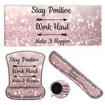 Large Mouse Pad Gaming & Memory Foam Keyboard Wrist Rest Pad & Mouse Wrist Cushion & Coasters Set, Ergonomic XL Art Rose Gold Mousepad for Computer Laptop, Stay Positive Work Hard and Make It Happen