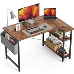 CubiCubi 100 cm Small L Shaped Computer Desk with Storage Shelves Home Office Corner Desk Study Writing Table, Deep Brown