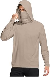 Mens Fishing Shirts Mens UPF 50+ Sun Hoodie with Mask Long Sleeve Fishing Shirts Lightweight Cooling UV Protection Tops with Thumb Hole Khaki