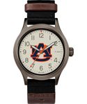 Timex Men's Collegiate Clutch 40mm Watch – Auburn Tigers with Black Fabric & Brown Leather Strap, Black, Modern