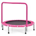 SPOTRAVEL 36” Mini Trampoline, Kids Rebounder with Safety Padded Cover and Foam Handrail, Foldable Exercise Trampolines for Indoor & Outdoor (Pink)