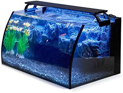 hygger Horizon 8 Gallon LED Glass Aquarium Kit for Starters with 7W Power Filter Pump, 18W Colored led Light, Wide View Curved Shape Fish Tank with Undetachable 3D Rockery Background Decor