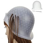 Silicone Highlight Hair Dye Cap, Reusable Coloring Dye Cap,Professional Silicone Highlighting cap, High Gloss Hair Dye Cap with Hook Suitable for Home Hair Salon, Barber Shop. (White)