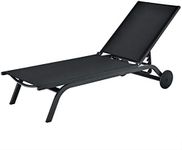 Tangkula Outdoor Aluminum Chaise Lounge, Patio Lounge Recliner Chair w/6 Adjustable Backrest, Reclining Chaise Chair with Wheels for Beach, Yard, Balcony, Poolside (1, Black)