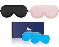 ALASKA BEAR Sleep Mask Cooling & Heated Gel Compress Eye Mask Cold & Hot | Cotton & Breathable Silk Sleeping Mask for Pain Relief | Weighted | Light-Blocking Cool Eye Shades, 2 Pack (Black &Pink)