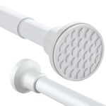 Extendable Shower Curtain Pole 130-201cm Stainless Steel Shower Curtain Rod Tension Rod Adjustable Telescopic Curtain Poles No Drilling Shower Curtain Rail for Bathroom Window Kitchen Wardrobe, White