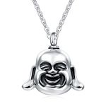 Quiges Stainless Steel Memorial Ash Holder Buddha Pendant for Cremation Urn Keepsake with Adjustable Cable Chain Necklace 46 to 52 cm