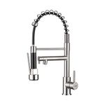 Ibergrif Spring Kitchen Sink Taps Mixer with Pull Out Spray, High Arc 360° Swivel, Single Lever Single Hole Dual Sprayers, Brushed Nickel Stainless Steel M22144A