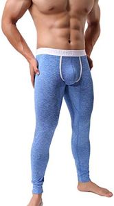 KAMUON Men's Low Rise Pouch Underwear Pants Long Johns Thermal Bottoms Leggings (US L = Asian Tag XL : Waist 34"-36", Blue #2)