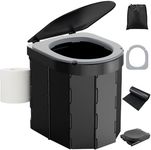 Portable Camping Toilet with PU Cushion, Folding Porta Potty for Adults with Lid and Toilet Paper Holder, Waterproof Camping Toilet with Lid for Camping, Hiking, RV Travel, Road Trips