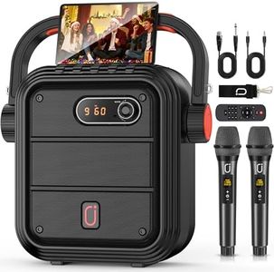 JYX Karaoke Machine with 2 Wireless Microphones, Portable Bluetooth Speaker with Shoulder Strap/Remote, Power PA System Support SD Card/USB/AUX/TWS/TV/Smartphone/FM, Bass &Treble for Party/Meeting