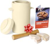 HomeBuddy Ivory Fermentation Crock (1 Gallon) with Weights, Acacia Wood Pounder and Recipie Book - Sauerkraut Fermentation Kit, Onggi Kimchi Jar, Fermenting Crock for Pickling or Sourdough