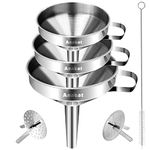 Anaeat 3 Pack Stainless Steel Kitchen Funnel Set, Multi-Use Premium Metal Food-Grade Cooking Funnels with 2 Removable Strainer Filter for Liquid or Dry Ingredients, Oils, Spices & Cleaning Brush