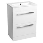 INOBA home Bathroom Vanity Unit Basin Ceramic Sink White High Gloss 600 mm Unit Soft Close 2 Drawers Storage Cabinet Single Tap Hole Floor Free Standing – AVON Collection