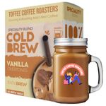 Toffee Coffee Roasters | Vanilla Cold Brew Bags | Free Mason Jar | Easy Brew Coffee | Cold Brew Grounded Coffee | Pack of 3 Bags | 100% Arabica Coffee | Makes 12 Cups of Coffee