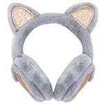 IHCEMIH Ear Muffs Women Girls Earmuffs Winter Accessories Fluffy Plush Adjustable Adults Outdoor Thermal Ear Warmer Skiing Running Cat Ears Covers Protector from Wind Cold Gift for Ladies Girls Grey