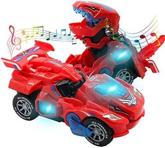huwairen Dinosaur Toys for 3-6 Year Old Girls Transforming Dinosaur Car with LED Light and Music Gifts for 3 4 5 6 7 Year Old Girl (Red)