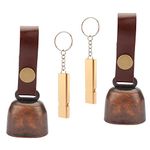 Loud Bear Bells with Leather Button Strap and Emergency Whistle for Survival, Hiking, Biking, Fishing, Climbing（2sets