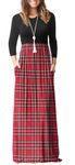 VIISHOW Women's Long Sleeve Loose Plain Maxi Dresses Casual Long Dresses with Pockets, Red Grid, X-Large