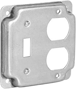Airmont Products AP-12097, 4" Square Toggle Switch and Duplex Receptacle Electrical Box Cover, 1/2" Raised, Exposed Work, Galvanized Steel, Crushed Corners, 2-Gang
